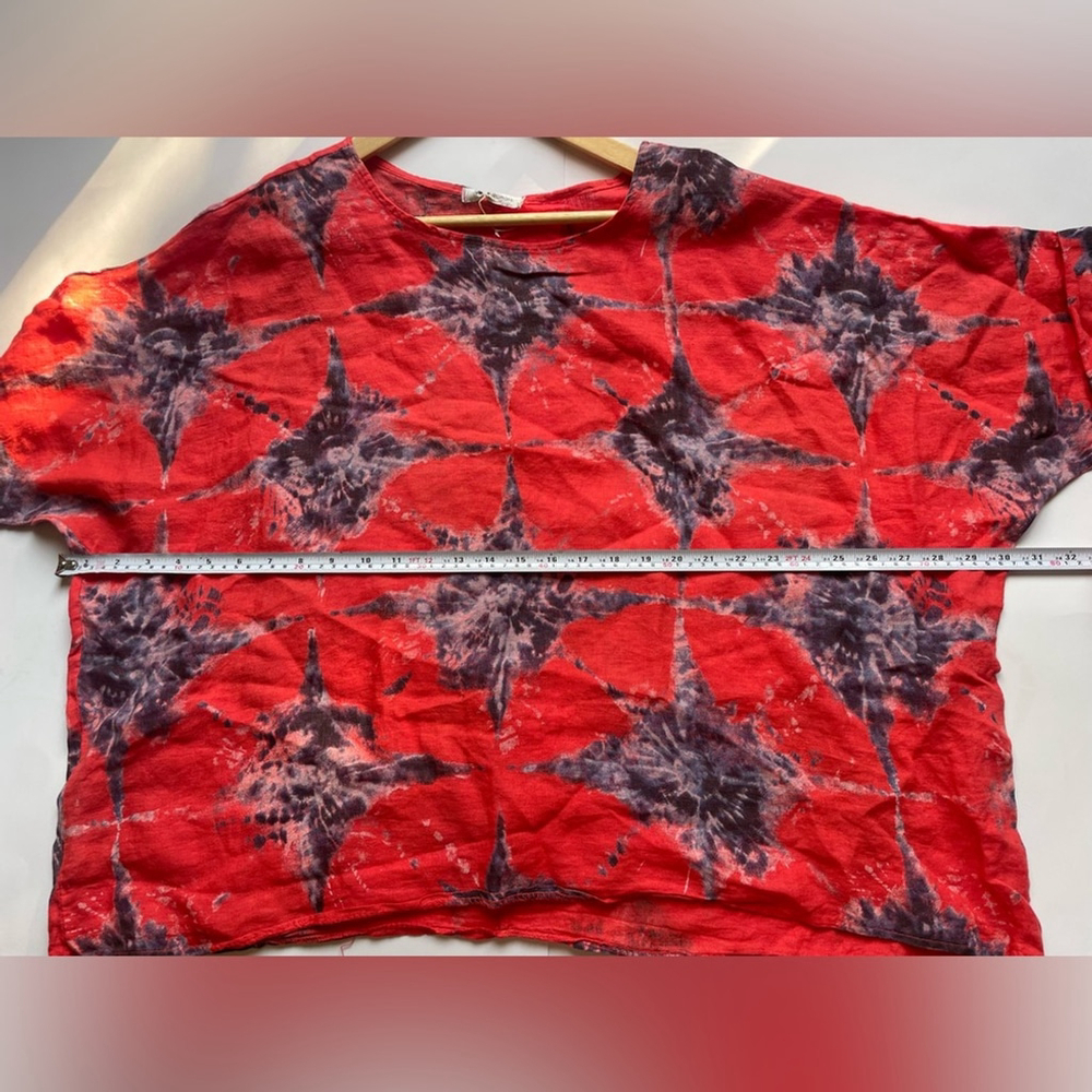 Viola Borghi Italian linen Tie-Dye Red and Black Top blouse medium - Picture 4 of 8